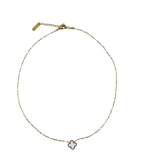 Collier best seller blanc. Fin, 28CM. Collier trèfle faÏence blanc