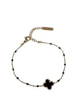 Bracelet noir, acier inoxydable, couleur or.