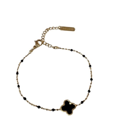 Bracelet noir, acier inoxydable, couleur or.