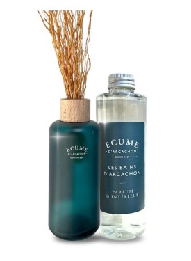 Diffuseur de parfum pour la maison accompagné de son bouquet de vétiver. Parfum les bains d'Arcachon.