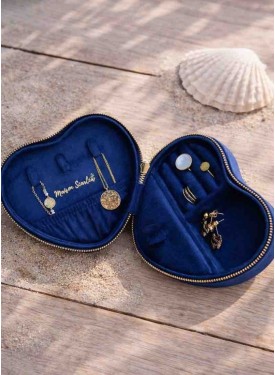 Boîte à bijoux. Forme originale couleur bleu marine. Velours