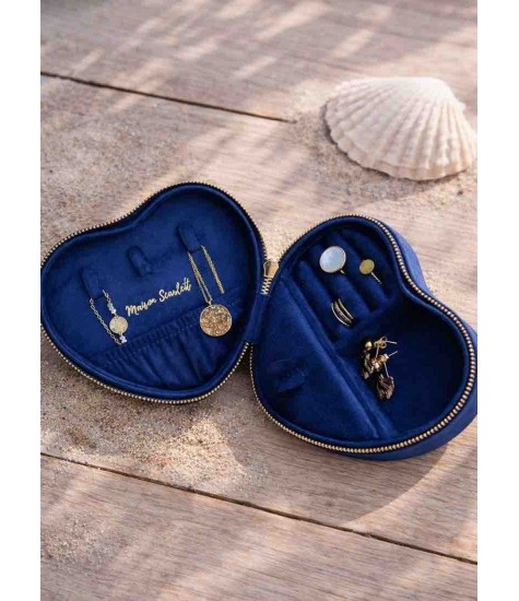 Boîte à bijoux. Forme originale couleur bleu marine. Velours