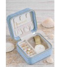 Bo&icirc;te de rangement pour accessoires bijoux. Tr&egrave;s compacte, tr&egrave;s pratique. effet lin bleu ciel.
