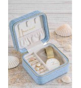 Boîte de rangement pour accessoires bijoux. Très compacte, très pratique. effet lin bleu ciel.
