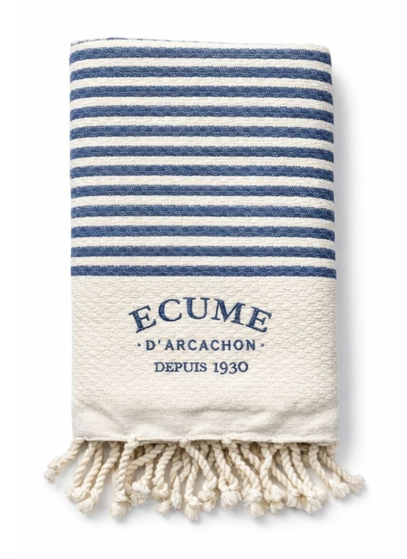 fouta-bleu et écru à fine bandes