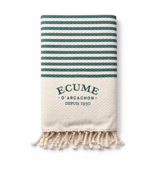 fouta fines bandes écru et verte.