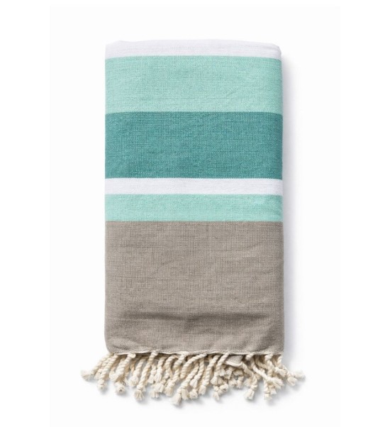 fouta grande taille. Double places. Turquoise et grise. Brodée Écume d'Arcachon.