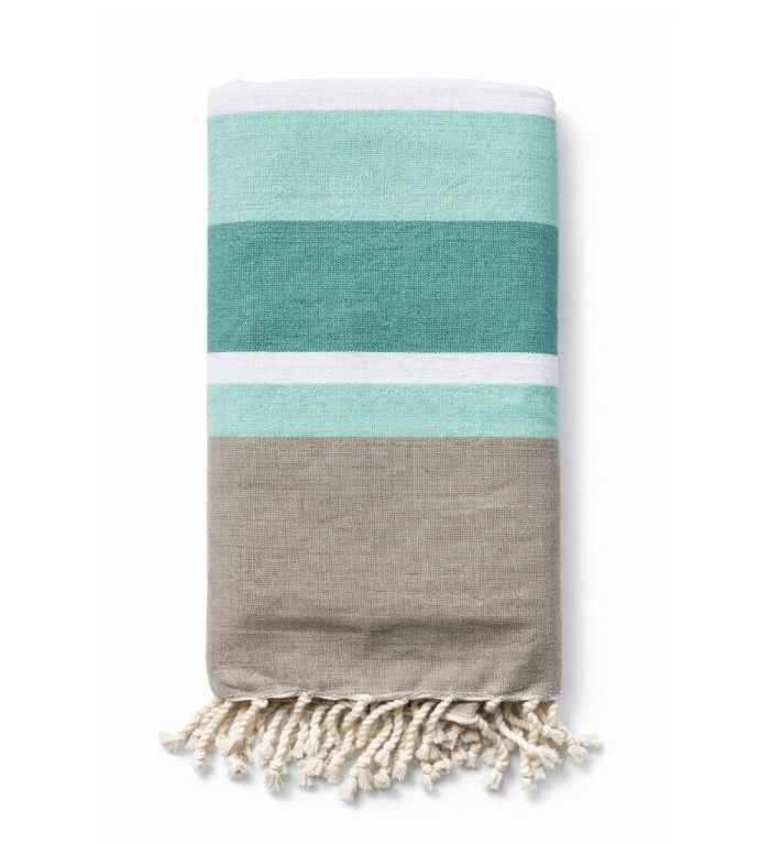 fouta grande taille. Double places. Turquoise et grise. Brodée Écume d'Arcachon.