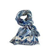 Étole Bleue Motif Hippocampe. fabriquée en France