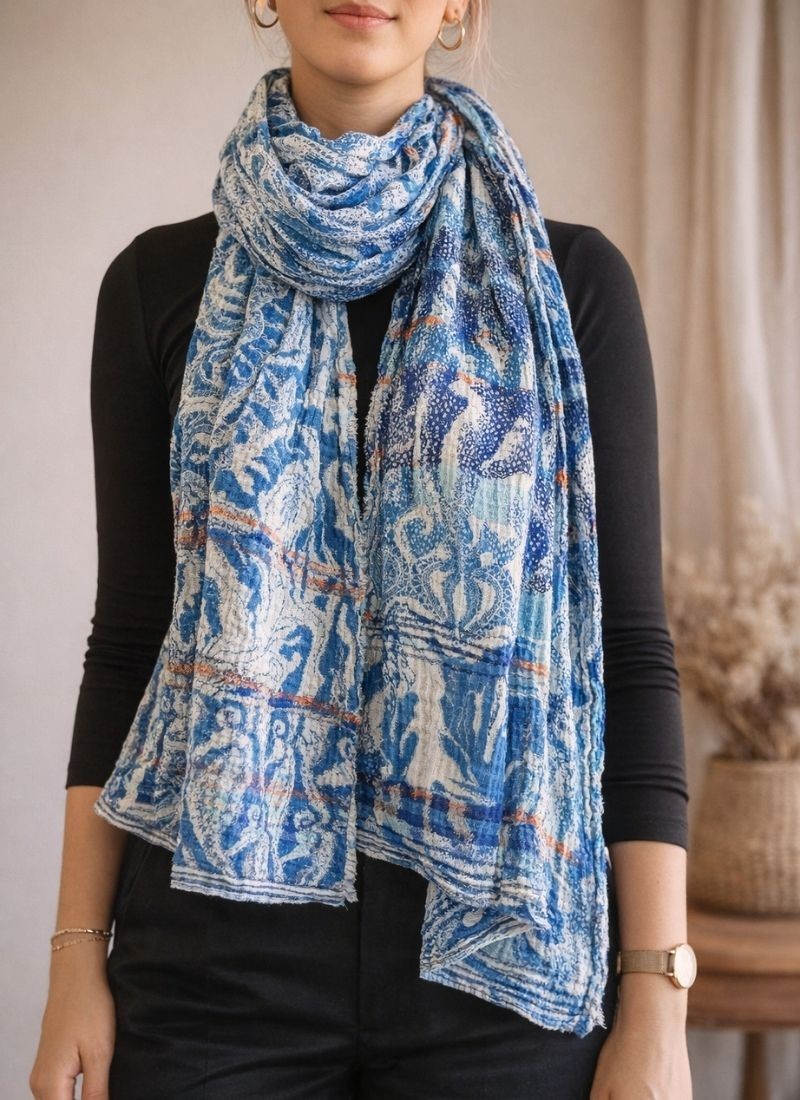 Écharpe jacquard Écume d'Arcachon