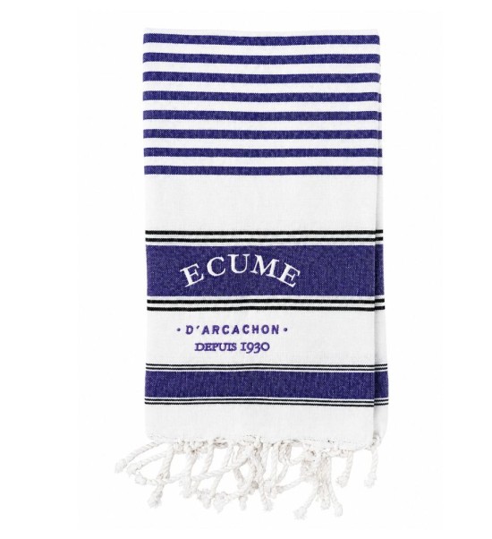 Fouta basque violet et blanc. Brodée arcachon