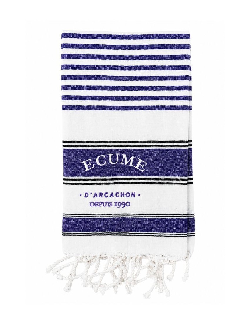 Fouta basque violet et blanc. Brodée arcachon