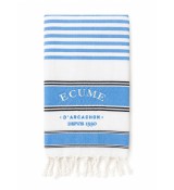 Fouta aux lignes basques. Couleur bleu et blanc. Rayures. Brodée Écume d'Arcachon.