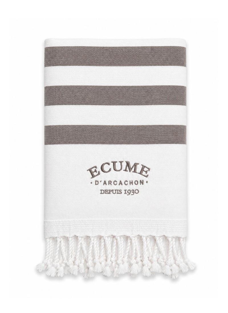 Drap de bain blanc cassé et marron glacé. Ecume d'Arcachon.