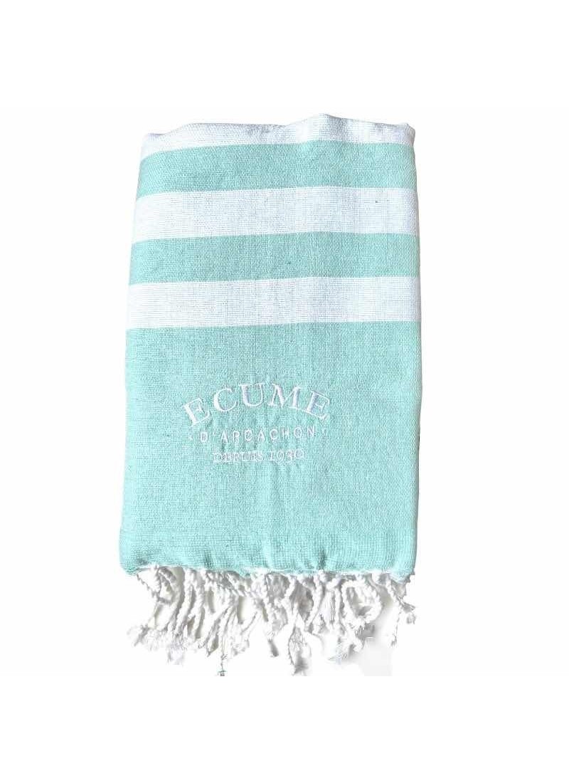 Fouta en éponge très absorbante. Blanche et vert menthe. Pop