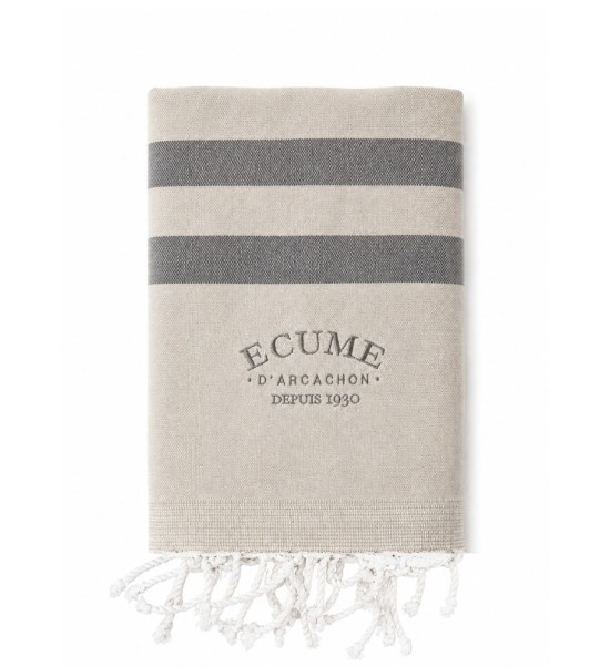 Serviette Homme beige et marron pour la plage. Brodée Écune d'Arcachon.