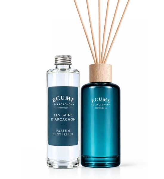 Diffuseur de parfum pour la maison accompagné de son bouquet de vétiver. Parfum les bains d'Arcachon.