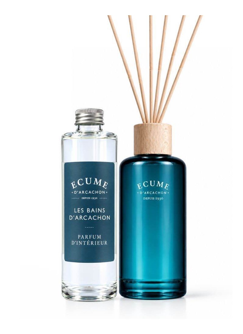 Diffuseur de parfum pour la maison accompagné de son bouquet de vétiver. Parfum les bains d'Arcachon.